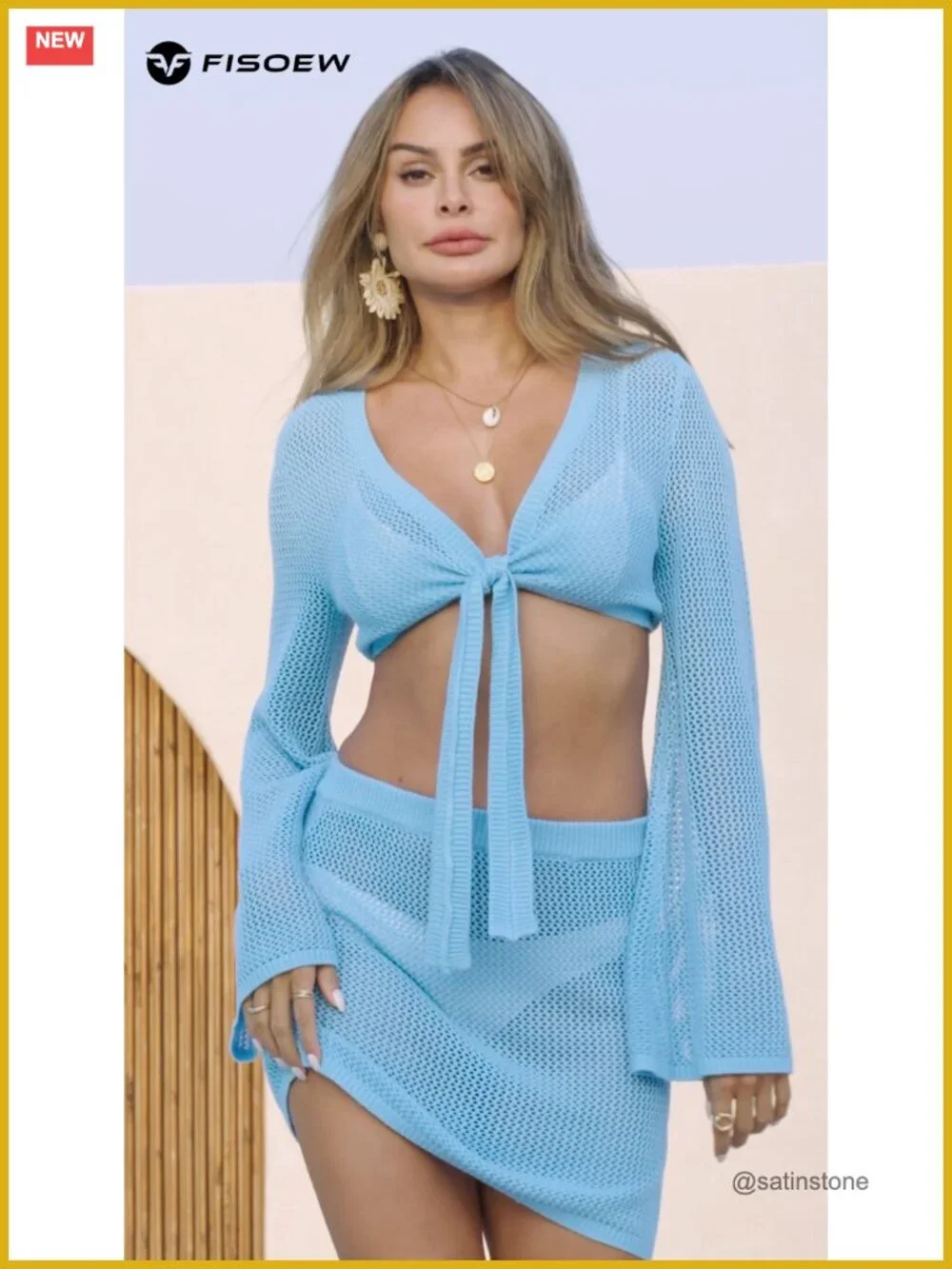 Crochet Swimsuit Coverup 2 Piece Crop Top Mini Skirt Set